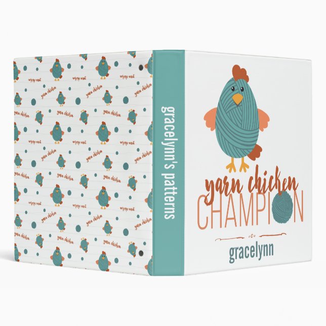 Teal & Rust Yarn Chicken Champion 3 Ring Binder (Background)