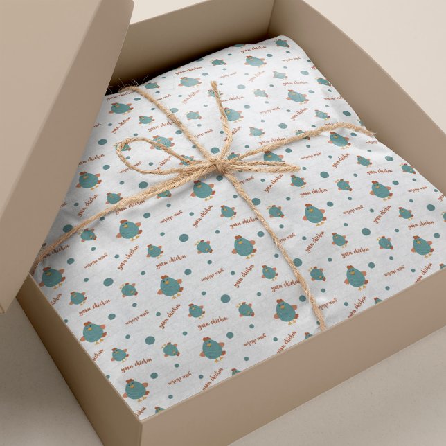 Teal & Rust Yarn Chicken Patterned Tissue Paper (Creator Uploaded)