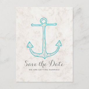 Teal Rustic Anchor Save the Date Postcard