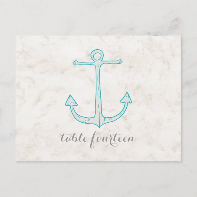 Teal Rustic Anchor Table Number Postcard (Front)