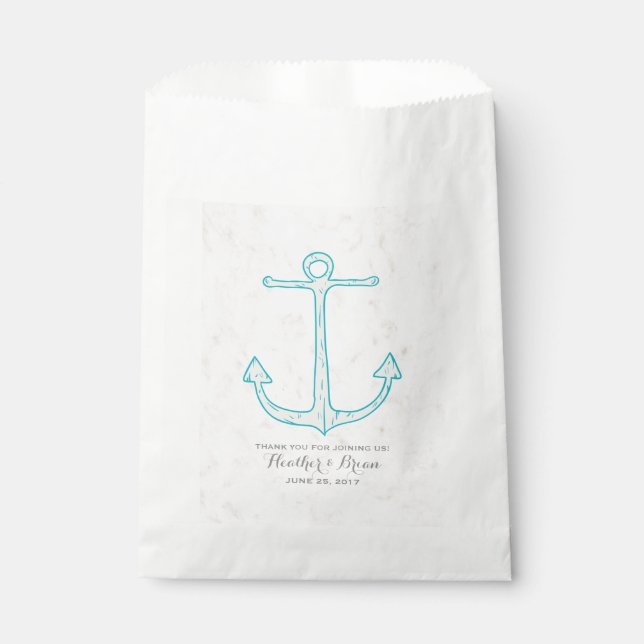 Teal Rustic Anchor Wedding Favour Bag (Front)