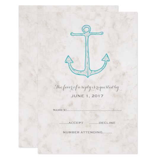 Teal Rustic Anchor Wedding RSVP Card