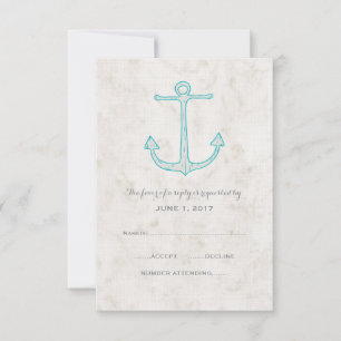 Teal Rustic Anchor Wedding RSVP Card