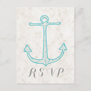 Teal Rustic Anchor Wedding RSVP Postcard