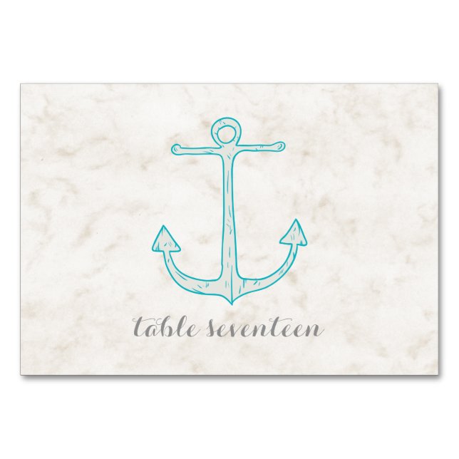 Teal Rustic Anchor Wedding Table Table Number (Front)