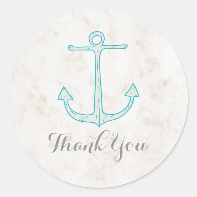 Teal Rustic Anchor Wedding Thank You Classic Round Sticker (Front)