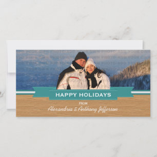 Teal Rustic Banner Holiday Photo Card
