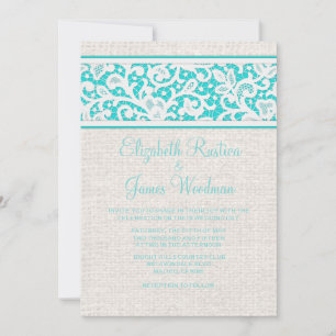 Teal Rustic Burlap & Linen Wedding Invitations
