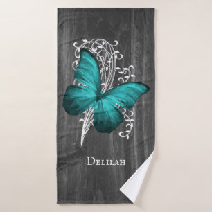 Teal Rustic Butterfly Bath Towel Set