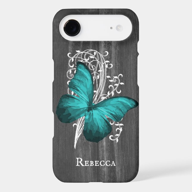 Teal Rustic Butterfly Personalized Case-Mate iPhone Case (Back)