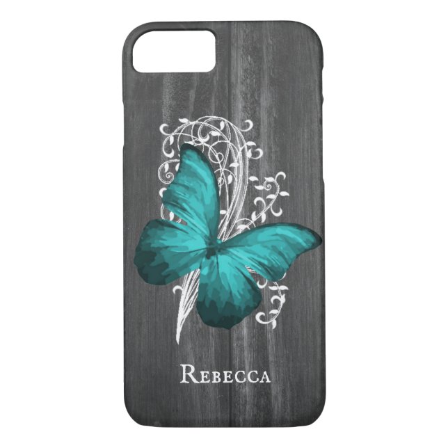 Teal Rustic Butterfly Personalized Case-Mate iPhone Case (Back)