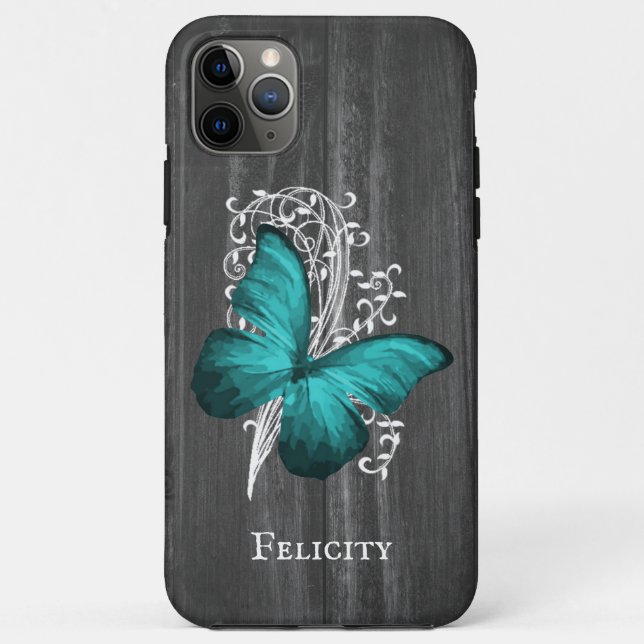 Teal Rustic Butterfly Personalized Case-Mate iPhone Case (Back)