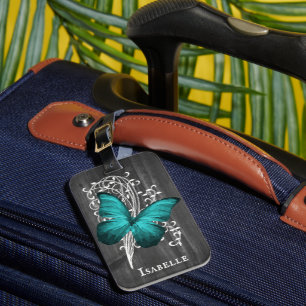 Teal Rustic Butterfly Personalized Luggage Tag