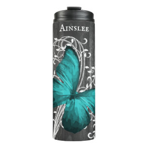 Teal Rustic Butterfly Personalized Thermal Tumbler