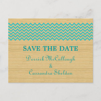 Teal Rustic Chevron Save the Date Postcard