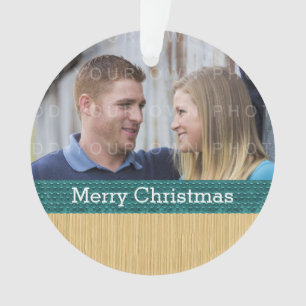 Teal Rustic Christmas Photo Ornament