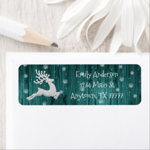 Teal Rustic Christmas Reindeer Address Label