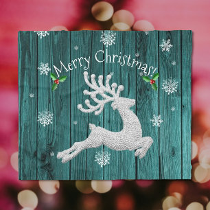 Teal Rustic Christmas Reindeer Blanket
