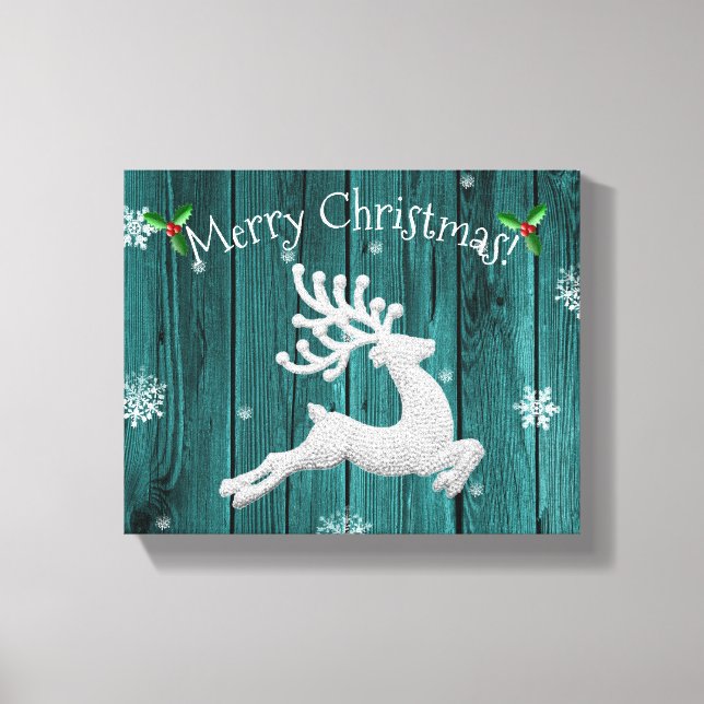 Teal Rustic Christmas Reindeer Canvas Print (Front)