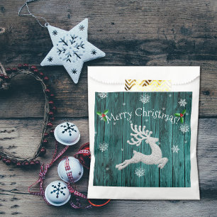 Teal Rustic Christmas Reindeer Favour Bags