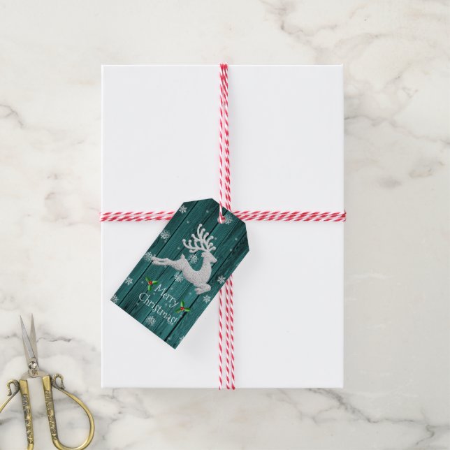 Teal Rustic Christmas Reindeer Gift Tag (With Twine)