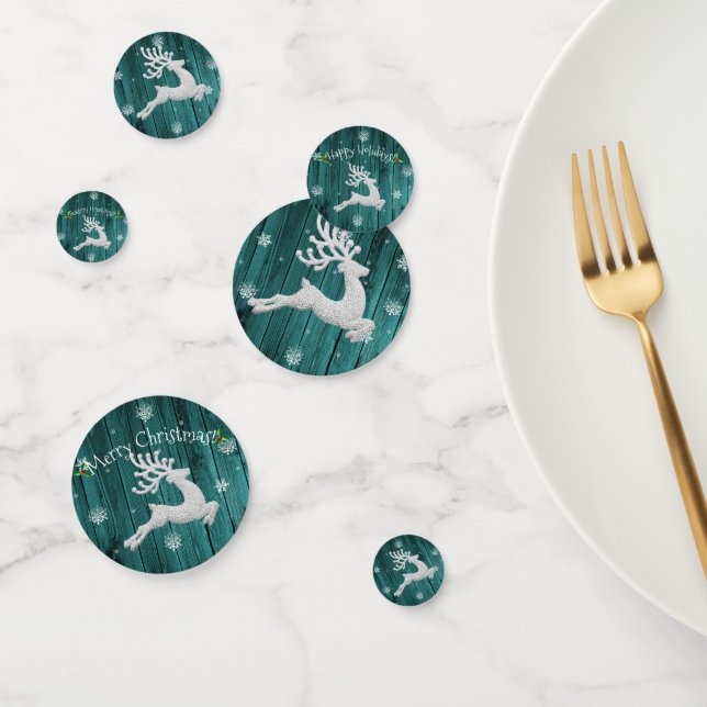 Teal Rustic Christmas Reindeer Table Confetti (Group)