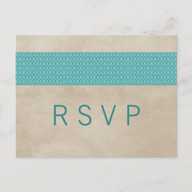 Teal Rustic Damask RSVP Postcard (Front)