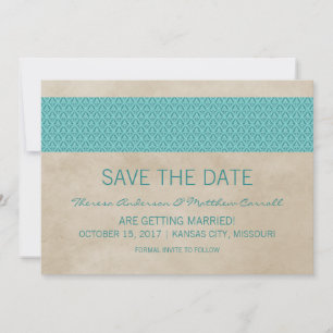 Teal Rustic Damask Save the Date Invite