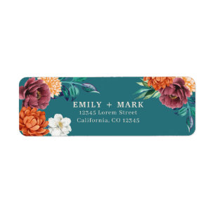 Teal rustic fall wedding return address
