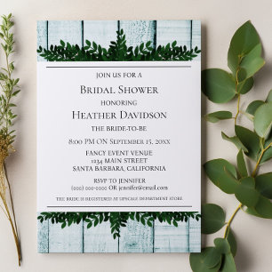 Teal Rustic Foliage Bridal Shower Invite