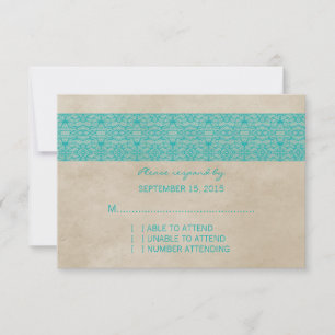 Teal Rustic Lace Response Card