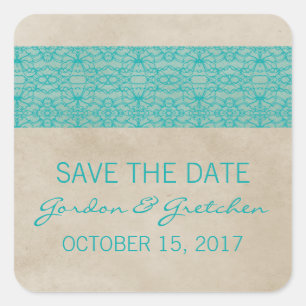 Teal Rustic Lace Save the Date Stickers