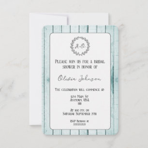 Teal Rustic Monogram Bridal Shower Invitation