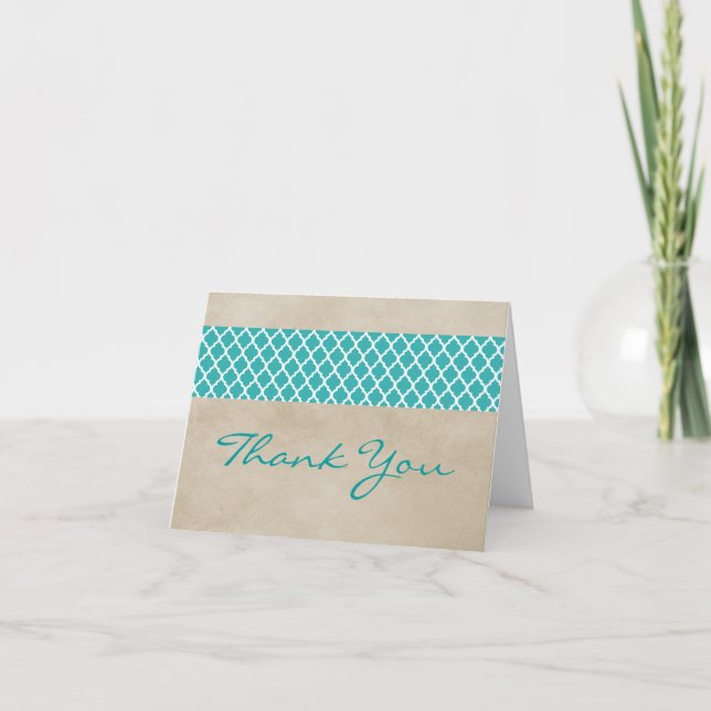 Teal Rustic Quatrefoil Thank You Card (Front)