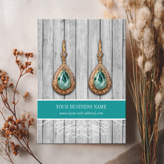 Teal Rustic Wood Custom Earring Card (Creator Uploaded)