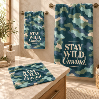Teal Sage Camouflage Stay Wild Unwind Bath Towel Set