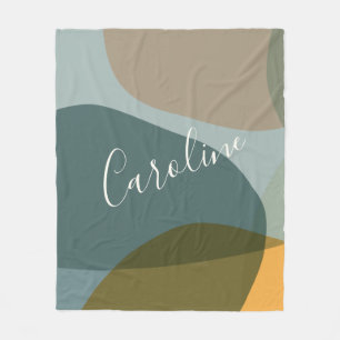 Teal Sage Earth Tones Personalized Abstract Name   Fleece Blanket