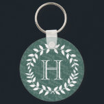Teal & Sage Greenery Wreath Monogrammed Botanical Keychain<br><div class="desc">Accessorize in style with this personalized monogrammed keychain. Design features modern laurel wreath leaves and stylish typography initial. Monogram in center is simple to customize. Makes an elegant and useful bridesmaid,  groomsmen,  and bridal party keepsake gift idea and compliments chic wedding greenery.</div>