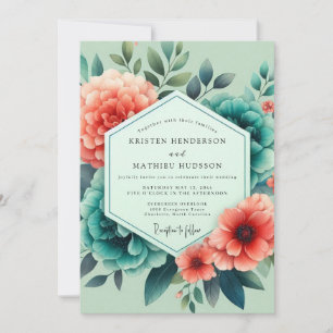 Teal Salmon Aquarelle Wedding Invitation