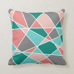 Teal Salmon Pink Slate Gray White Geometric Shapes Throw Pillow