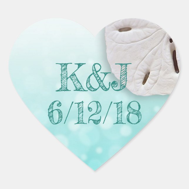 Teal  Sand Dollar Seaside Wedding Stickers (Front)