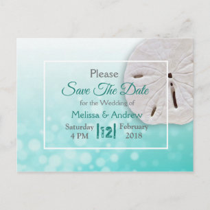 Teal Sand Dollar Themed Wedding Save the Date Announcement Postcard