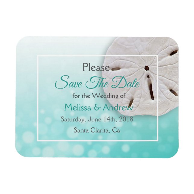 Teal Sand Dollar Wedding Save the Date Magnet (Horizontal)