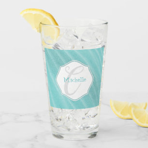 Teal Sand Ripples Personalized Drinking Glass
