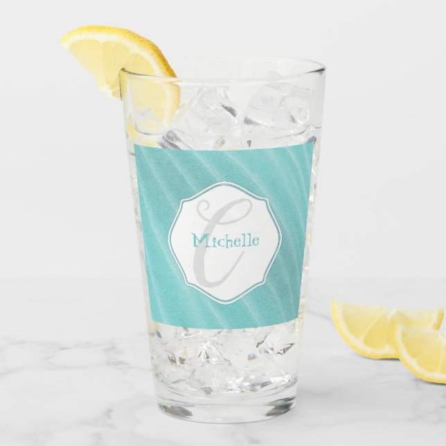 Teal Sand Ripples Personalized Drinking Glass (Front Ice)