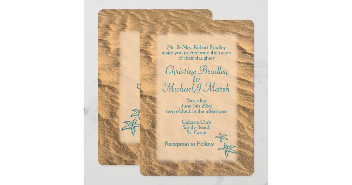 Teal Sandy Beach Wedding Invitation | Zazzle