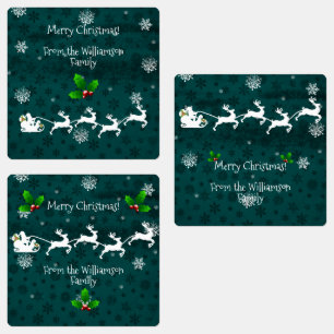 Teal Santa's Sleigh and Reindeer Baking Label