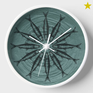 Teal Sardine Drawing Sketch Fish Pattern   Clock