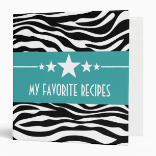 Teal Sassy Star Zebra (1.5 inch) Recipe Binder