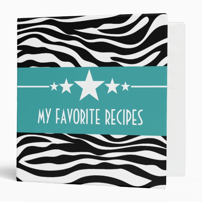 Teal Sassy Star Zebra (1.5 inch) Recipe Binder (Front/Inside)